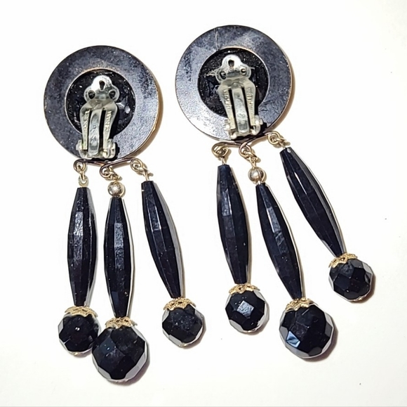 LEWIS SEGAL BLACK DANGLY CLIP EARRINGS - Picture 5 of 9